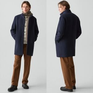 Theory Navy Belvin Melton-Textured Wool Cashmere Blend Coat